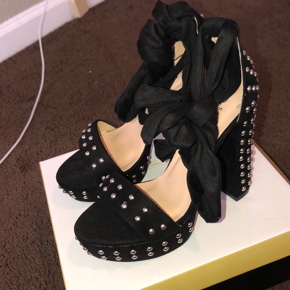 Studded open toe platforms